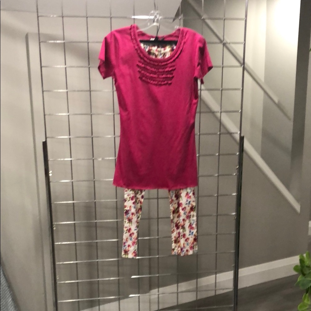 Women’s Short Sleeve Pj Set bottoms and solid fuchsia top
